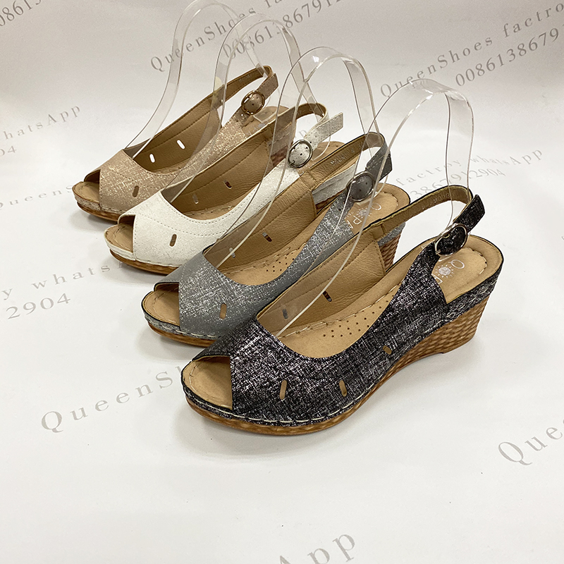 sandas 现货坡跟鱼嘴镂空女凉鞋2020四色可选增高凉