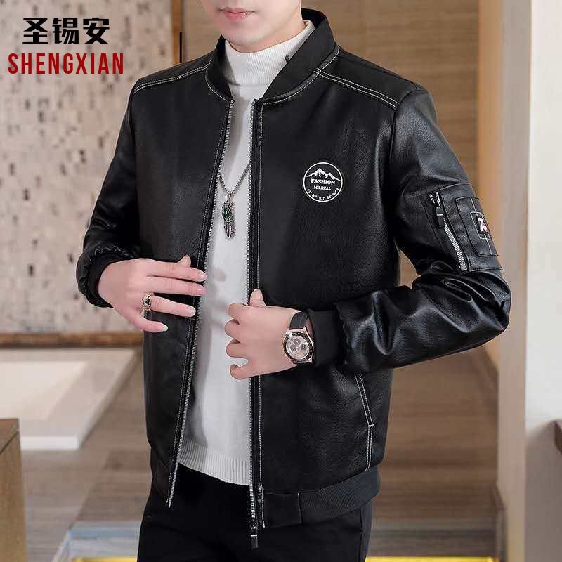 New men's leather jackets, baseball collars, motorcycle suits, cotton PU leather casual jackets, trendy leather jackets and flight suits