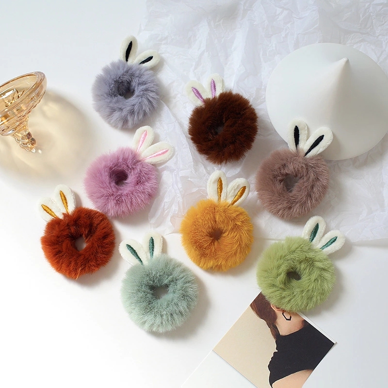 Cute and super adorable rabbit ears, plush hair bands, fur bands, hair ties for children, hair ties, autumn and winter hair accessories and headwear Item Picture