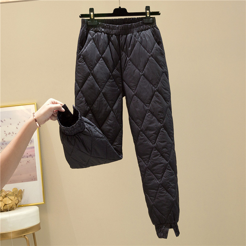 Down cotton pants for women 2020 autumn/winter new high-waisted outerwear, fashionable small-leg split straight leg thickened casual cotton pants Application Scenario