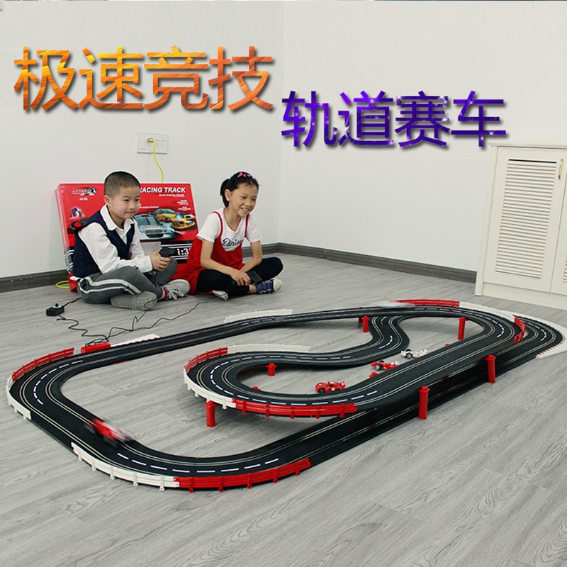 Track racing toy, electric remote control, children's and boys' gift toy car, double competitive track car set full figure