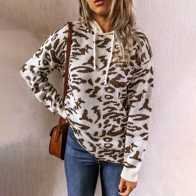 Leopard print hooded sweatshirt 2020 autumn/winter new export sweater women's European and American style drawstring hooded sweatshirt details Picture