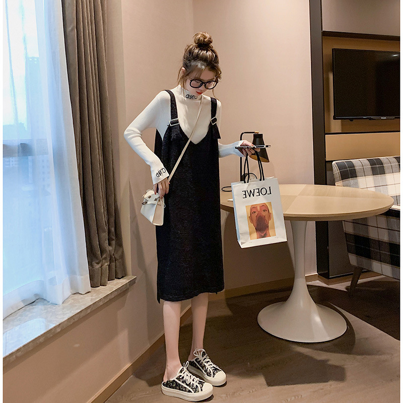 A two-piece set of stylish and chic knitted halter dress with a Korean style, a popular early autumn sweater for women, is versatile and fashionable Item Picture
