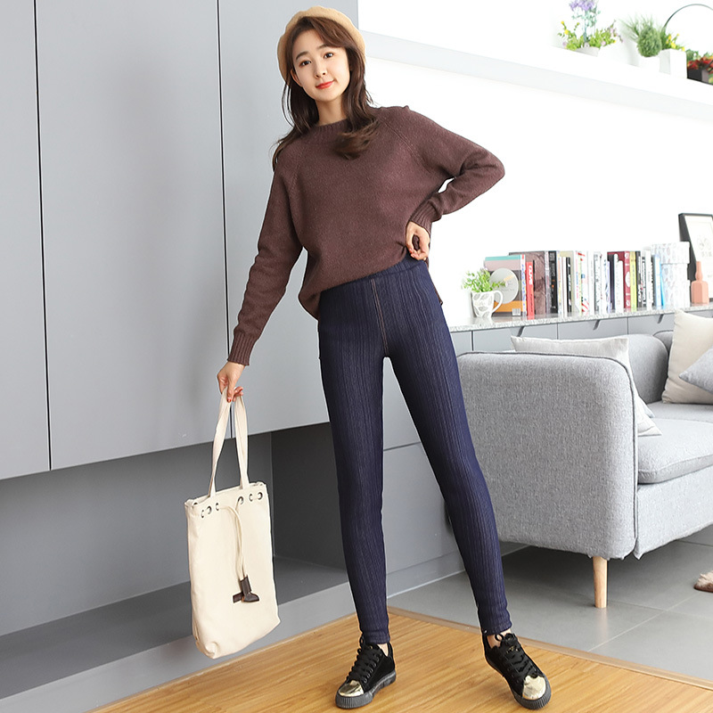 Extra-thick thickened jeans, women's winter fleece lambskin fleece leggings, high-waisted outerwear, large-sized one-piece pants, thermal cotton pants Application Scenario