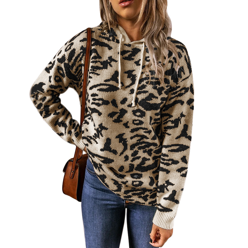 Leopard print hooded sweatshirt 2020 autumn/winter new export sweater women's European and American style drawstring hooded sweatshirt Item Picture