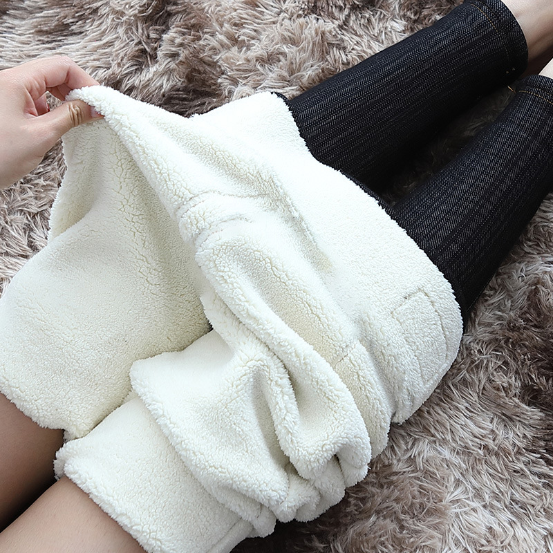 Extra-thick thickened jeans, women's winter fleece lambskin fleece leggings, high-waisted outerwear, large-sized one-piece pants, thermal cotton pants Specification image