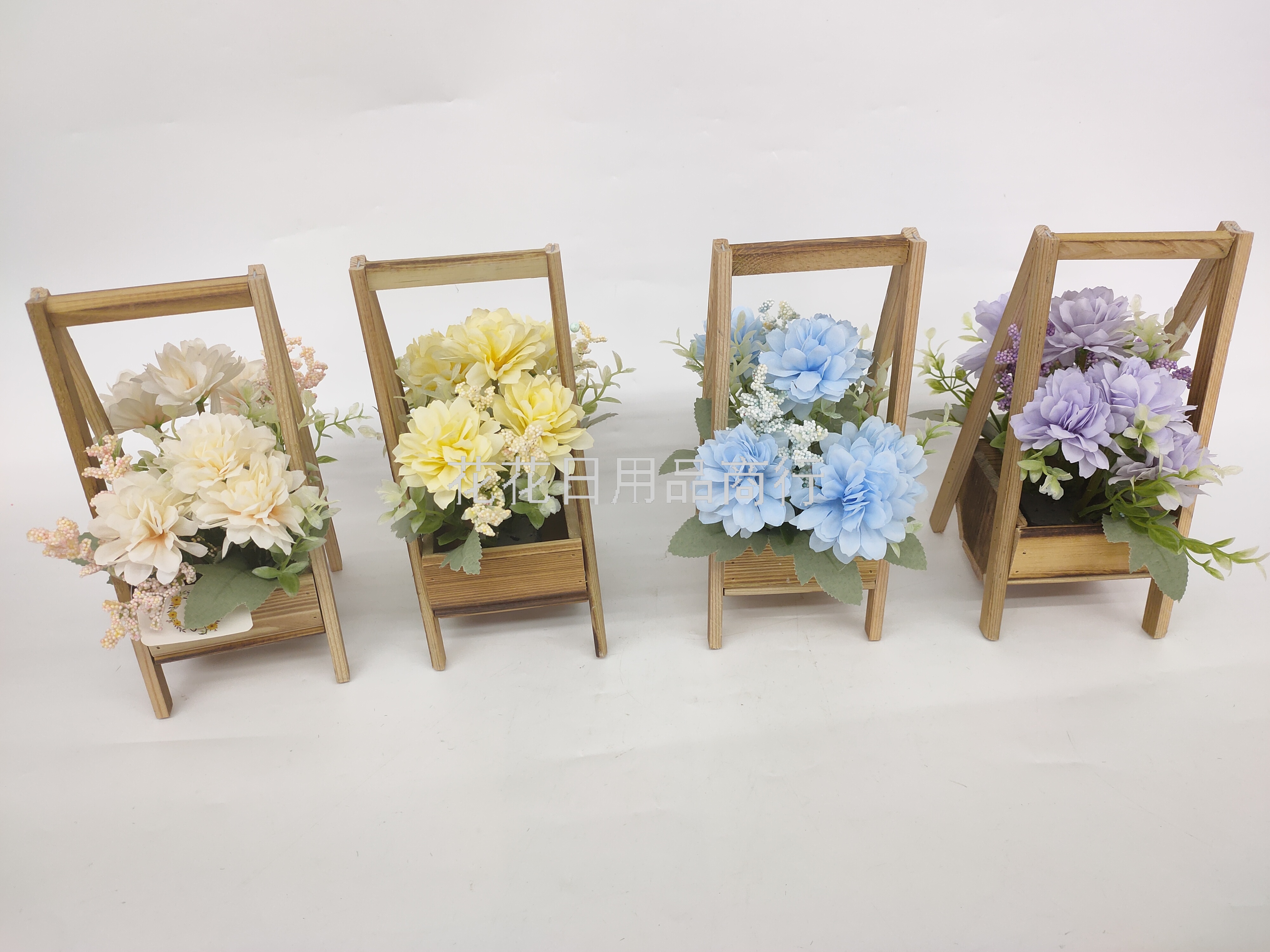 新款木头架康乃馨仿真花盆景工艺品假花装饰品