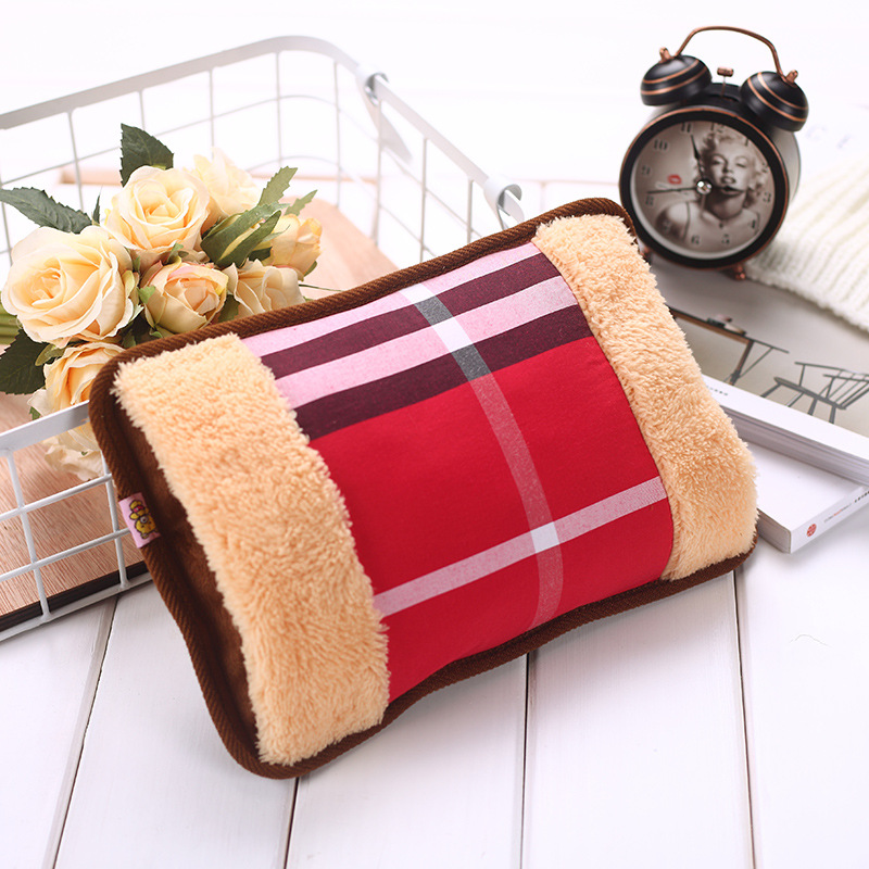 Charging hot water bag electric heating treasure warm hand treasure warm palace warm waist treasure lattice double hand plush explosion-proof water injection warm water bag thumbnail