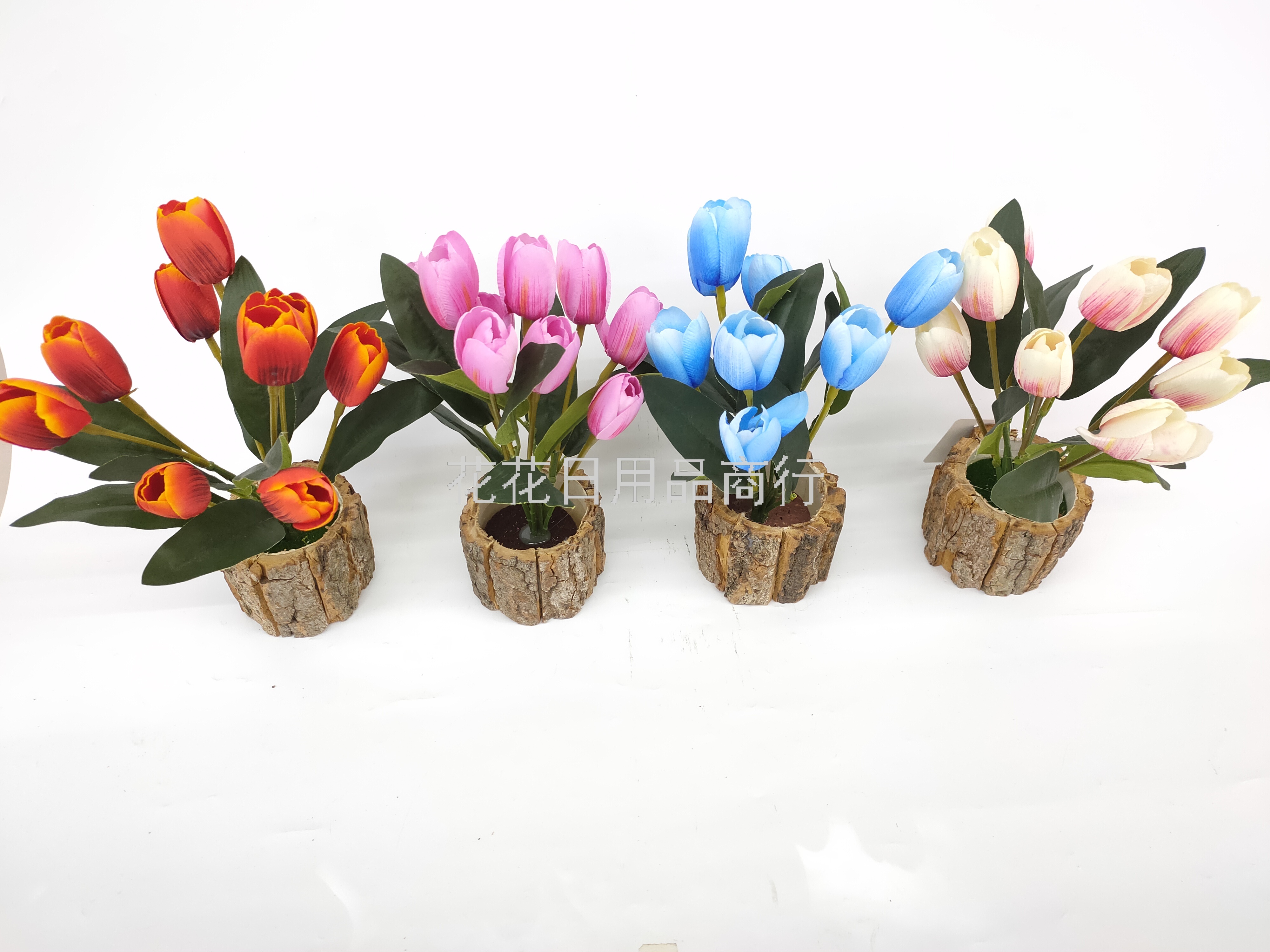 New bark basin tulip simulation flowers bonsai plants potted fake flowers plastic decorative flowers
