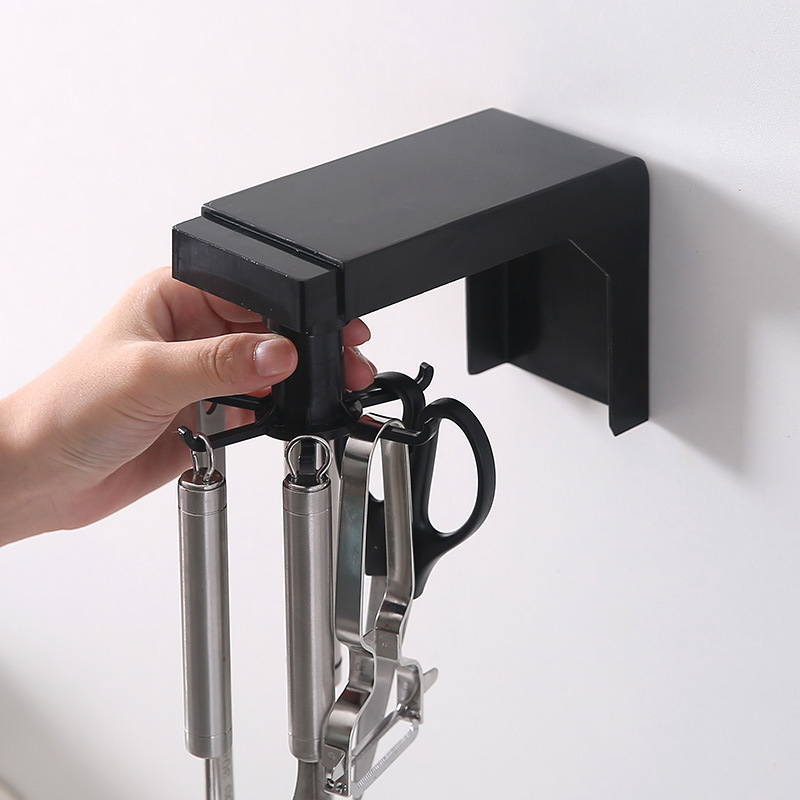 Extendable and rotatable hook, no need for drilling, kitchen wall rack, spatula, spoon, kitchenware storage and hanging rack Application Scenario