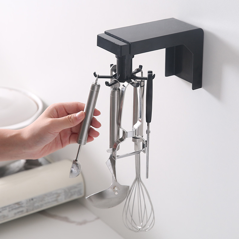 Extendable and rotatable hook, no need for drilling, kitchen wall rack, spatula, spoon, kitchenware storage and hanging rack