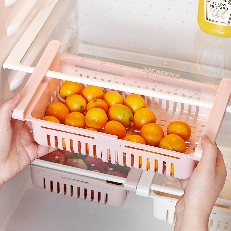 The refrigerator's fruit storage basket is a water-draining and retractable box with drawer-type partitions. As shown in the picture, the box is classified in a Nordic style Specification image