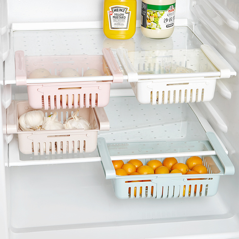 The refrigerator's fruit storage basket is a water-draining and retractable box with drawer-type partitions. As shown in the picture, the box is classified in a Nordic style Application Scenario