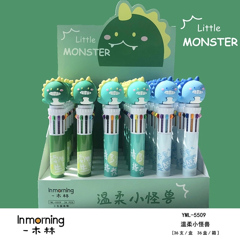 Yimulin 5509 Cute ten-color Ballpoint pen Cartoon Dinosaur Multi-color Press Ballpoint pen Student multi-functional planner full figure