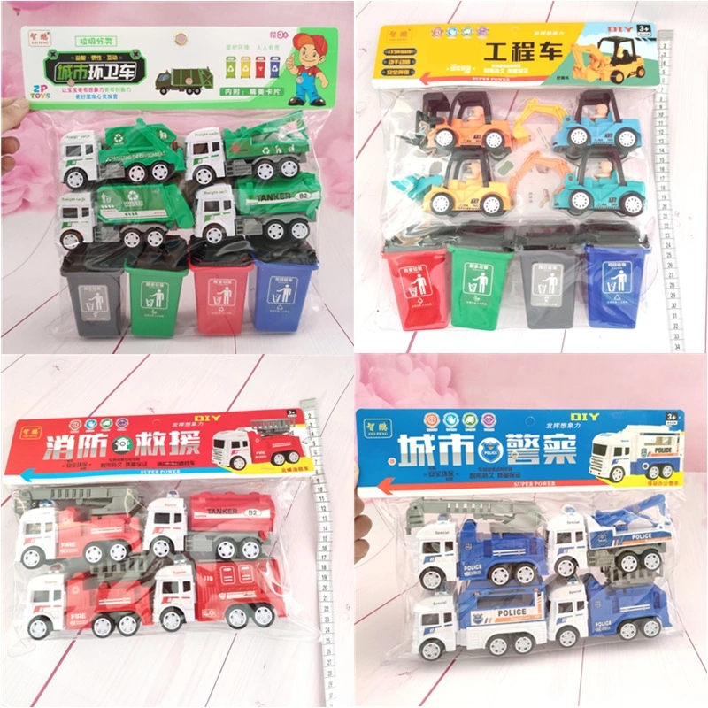 Simulation garbage classification sanitation vehicles, toy cars, inertial children's toys, excavators, engineering vehicles wholesale stalls are selling well full figure