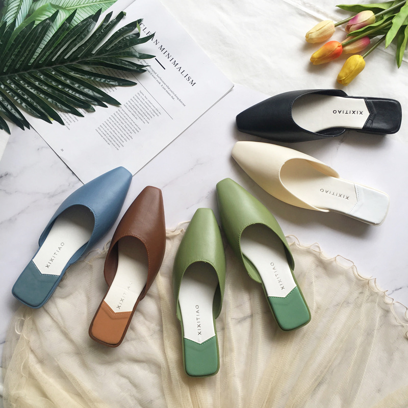 ins时尚包头凉拖女半拖鞋平跟塑胶学生拖鞋可外穿防水防滑沙滩鞋