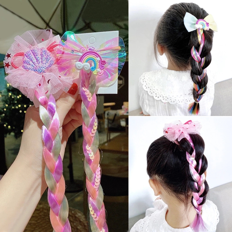 Children's colorful wigs, braids, colored ropes, girls, babies, little girls, princesses, braids, hair accessories, headwear, hair bands full figure