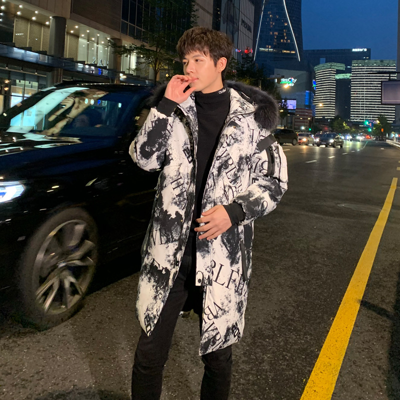 Down jackets for men and women, mid-length Korean-style slim-fit couple style, thickened warm hooded jackets for young people, one piece for delivery
