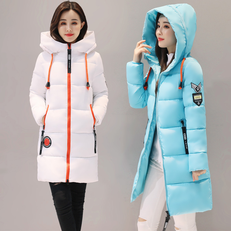 Mid-length cotton-padded jacket for women, 2019 winter new style Korean hooded jacket, cotton-padded jacket, slim-fitting down cotton-padded jacket for women