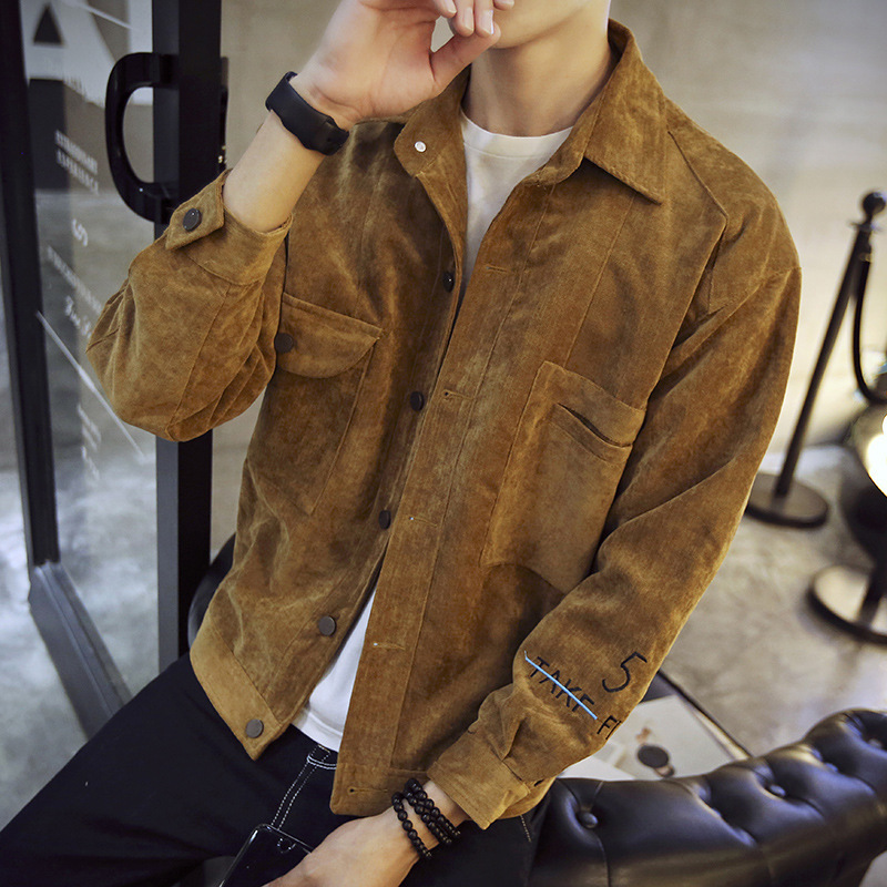 Embroidery No. 5 men's casual jacket for autumn and winter men's fitted jacket, corduroy jacket, trendy and versatile details Picture