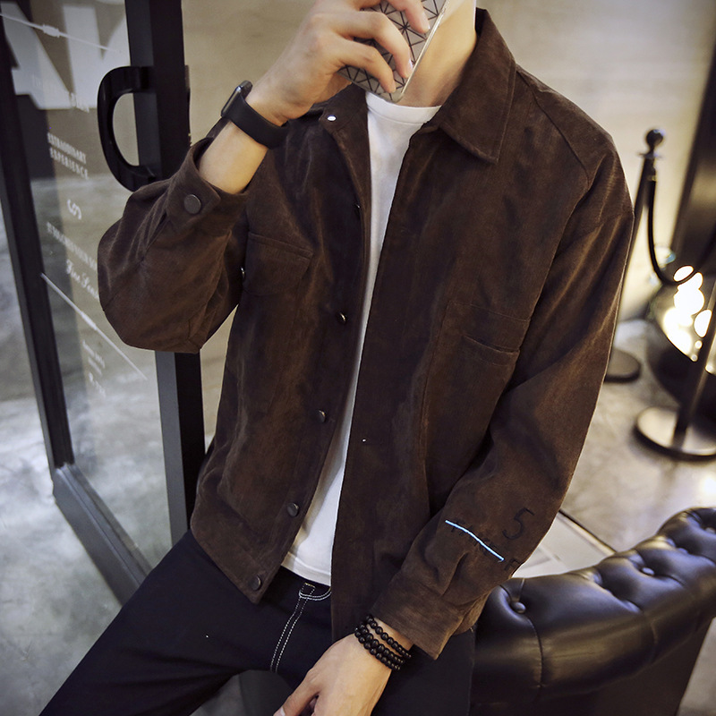 Embroidery No. 5 men's casual jacket for autumn and winter men's fitted jacket, corduroy jacket, trendy and versatile Specification image