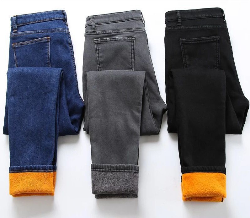 New high-waisted, fleece and thickened jeans, women's skinny pants, Korean-style student slimming and elastic long pants
