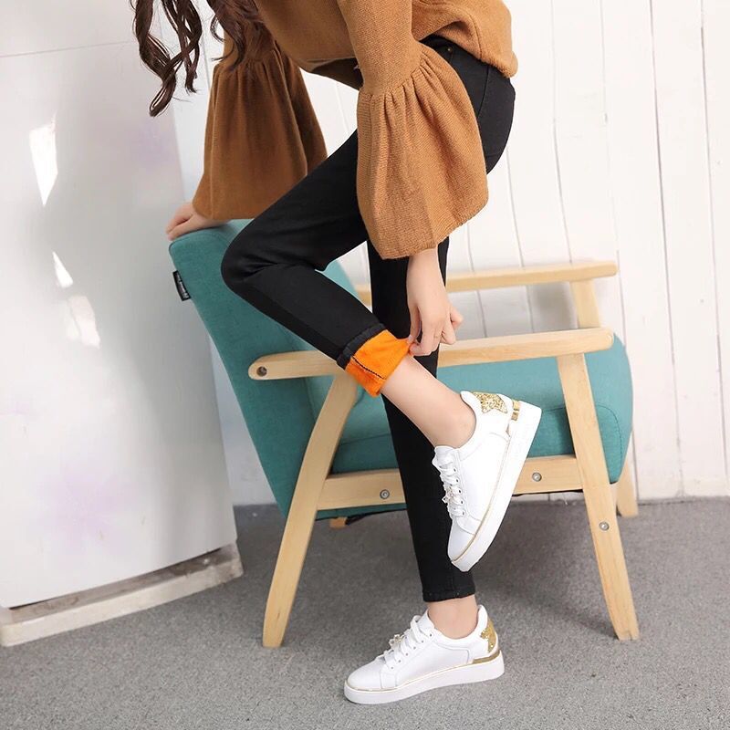 New high-waisted, fleece and thickened jeans, women's skinny pants, Korean-style student slimming and elastic long pants details Picture
