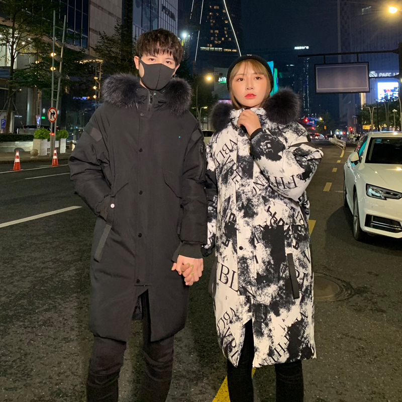 Down jackets for men and women, mid-length Korean-style slim-fit couple style, thickened warm hooded jackets for young people, one piece for delivery details Picture