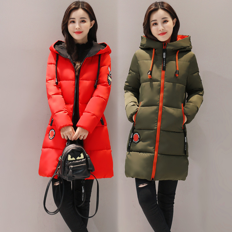 Mid-length cotton-padded jacket for women, 2019 winter new style Korean hooded jacket, cotton-padded jacket, slim-fitting down cotton-padded jacket for women Specification image