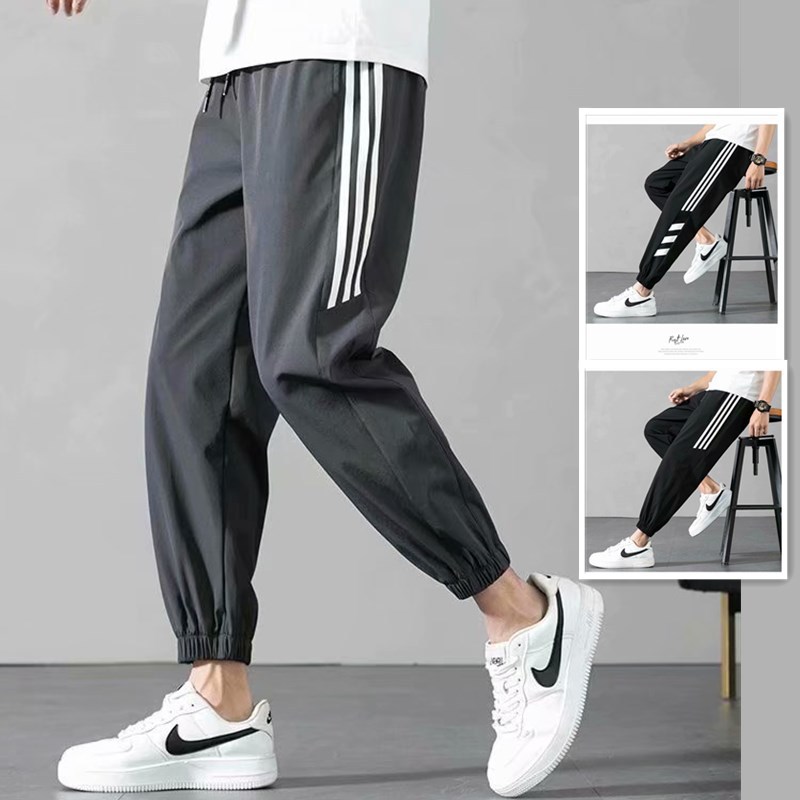 Men's autumn loose 9-inch casual pants, trendy striped campus loose tapered pants, internet-famous 9-inch men's pants