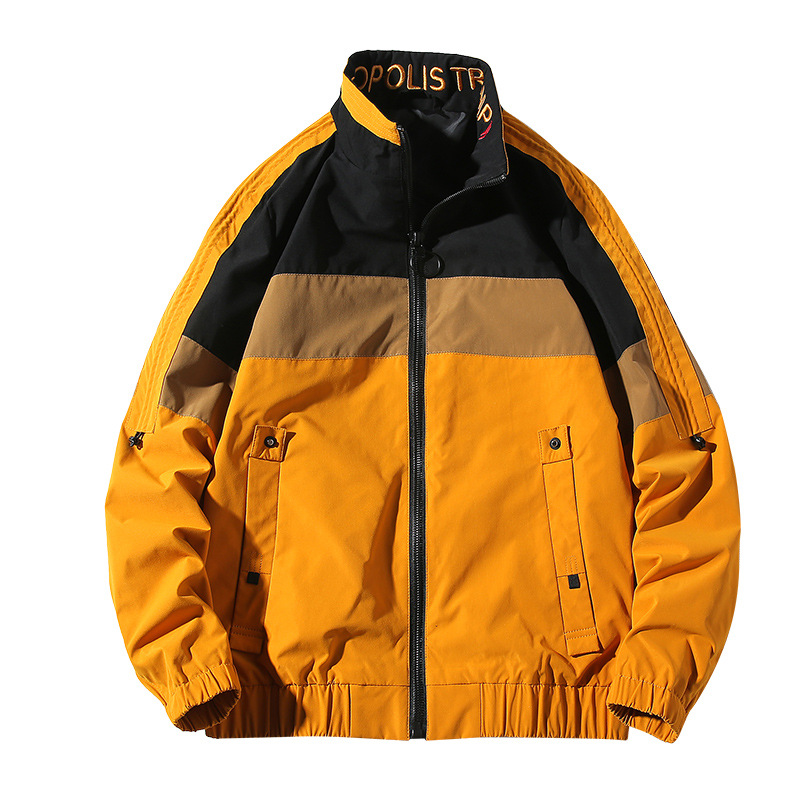 The 2020 autumn new stand-up collar casual trendy brand versatile top jacket for men, featuring a patchwork letter embroidery men's jacket Item Picture