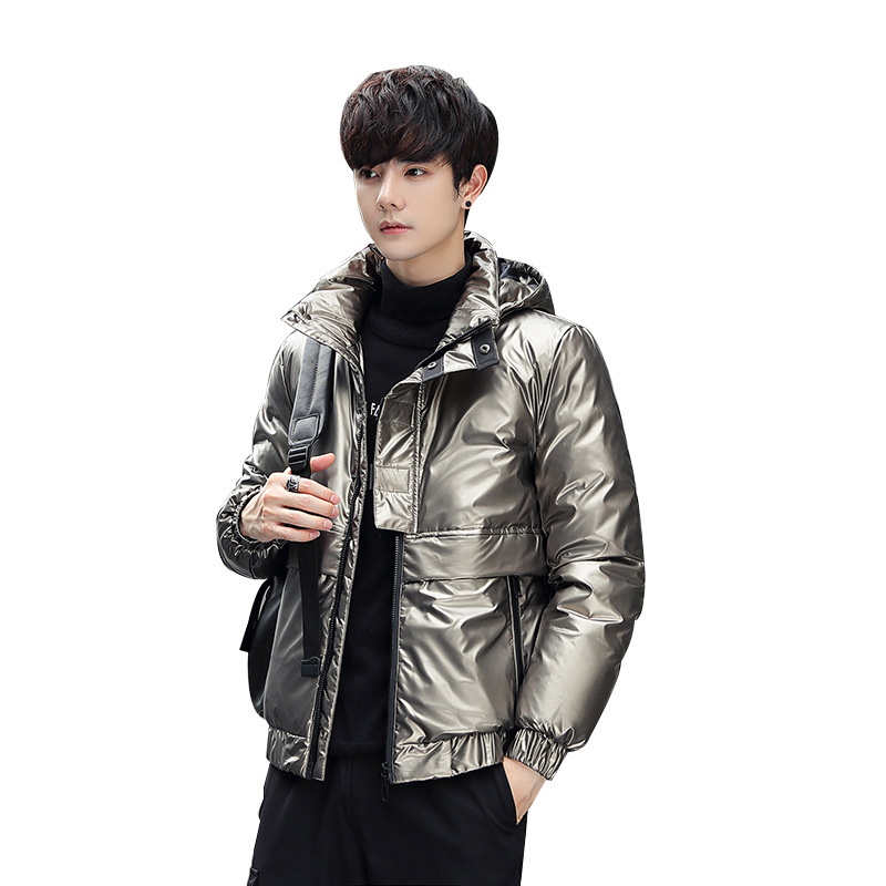 Shiny down jackets for men and women, short Korean-style slimming and thickening, warm, casual and fashionable couple coats, white duck down Item Picture