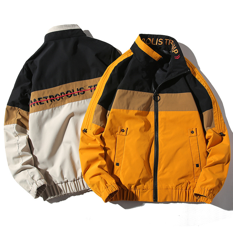 The 2020 autumn new stand-up collar casual trendy brand versatile top jacket for men, featuring a patchwork letter embroidery men's jacket details Picture