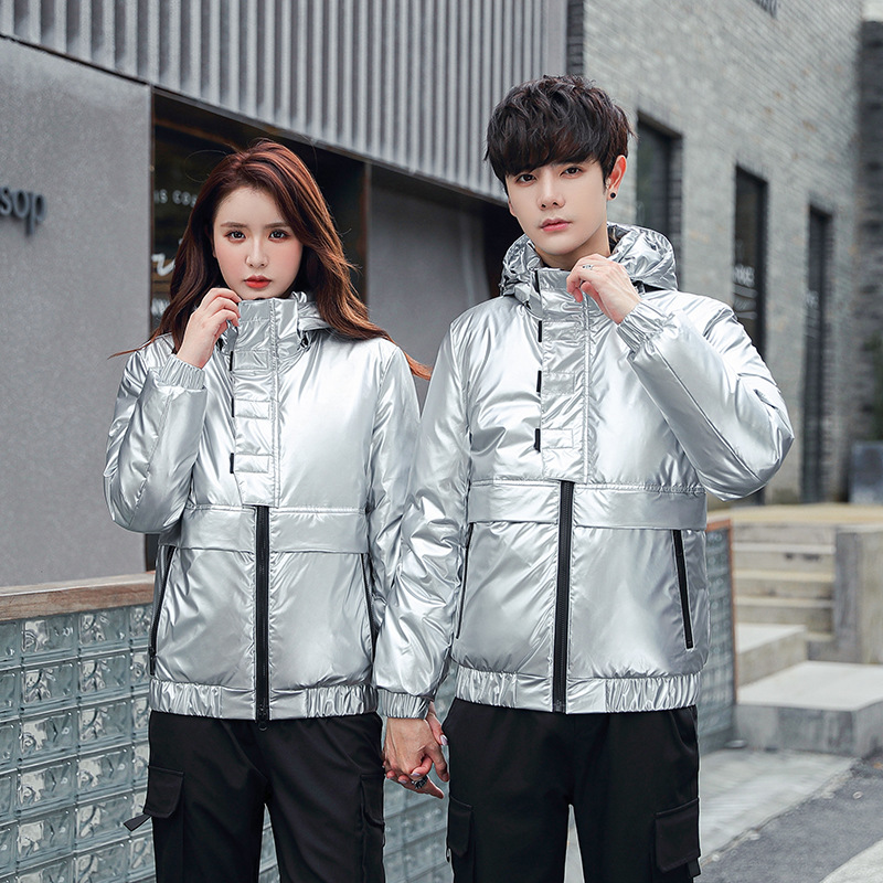 Shiny down jackets for men and women, short Korean-style slimming and thickening, warm, casual and fashionable couple coats, white duck down Specification image