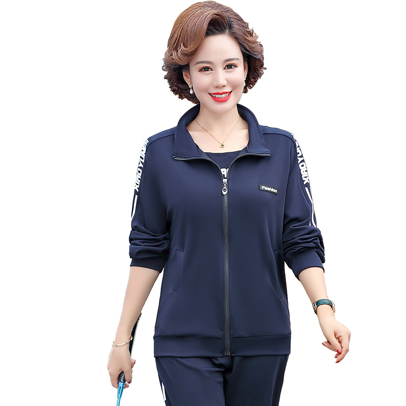 A new autumn collection of women's outerwear for middle-aged and elderly people, straight-leg pants, casual sportswear, and a three-piece set for large-sized moms Item Picture