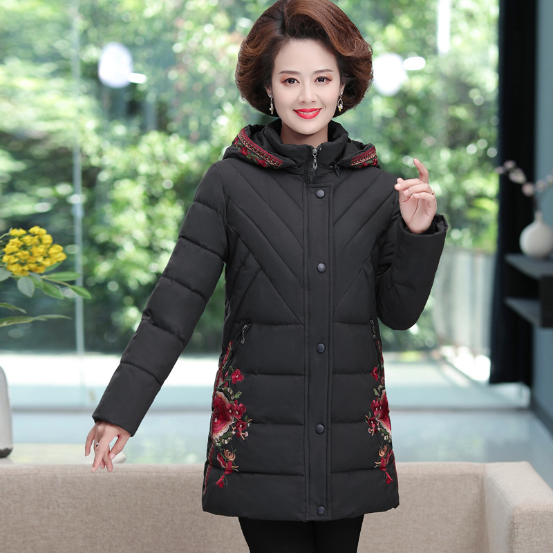 Down cotton-padded jackets for middle-aged and elderly women, mid-length cotton-padded jackets, large-sized Chinese-style thick cotton-padded jackets for autumn and winter details Picture
