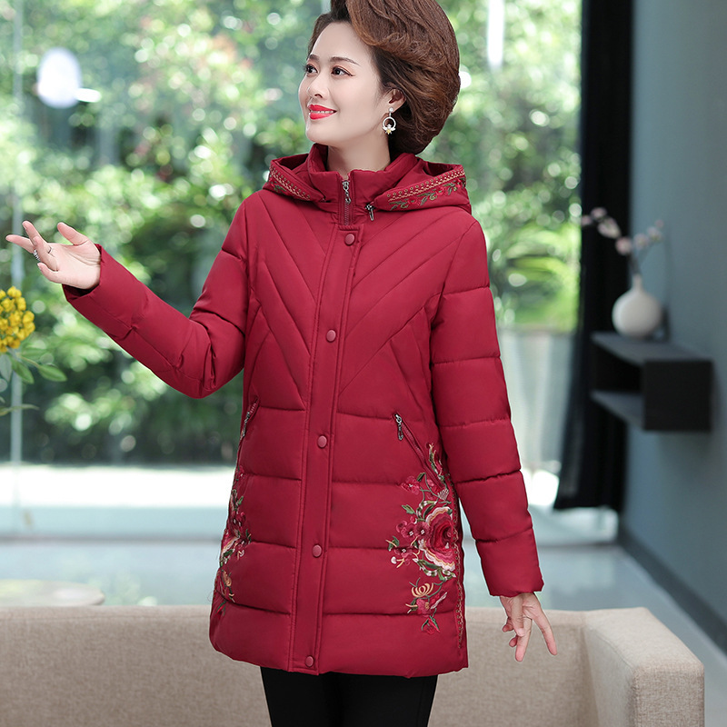 Down cotton-padded jackets for middle-aged and elderly women, mid-length cotton-padded jackets, large-sized Chinese-style thick cotton-padded jackets for autumn and winter Specification image