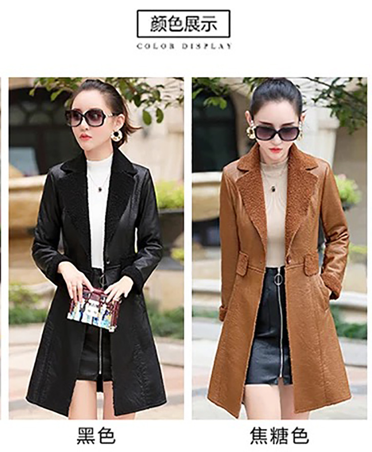 2020 Autumn/Winter new PU fur integrated women's leather jacket Korean version fashionable lady mid-length fleece leather jacket women's coat Specification image