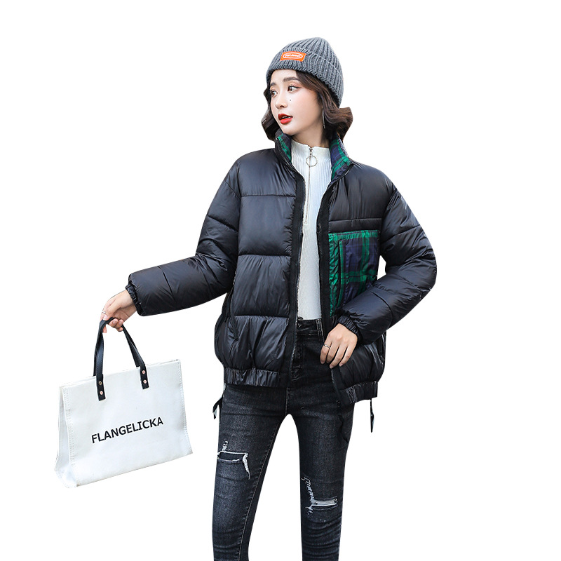 A real photo of a new autumn and winter Korean short student pie coat with shiny leather for women, which is designed to make them look slimmer and thickened Item Picture