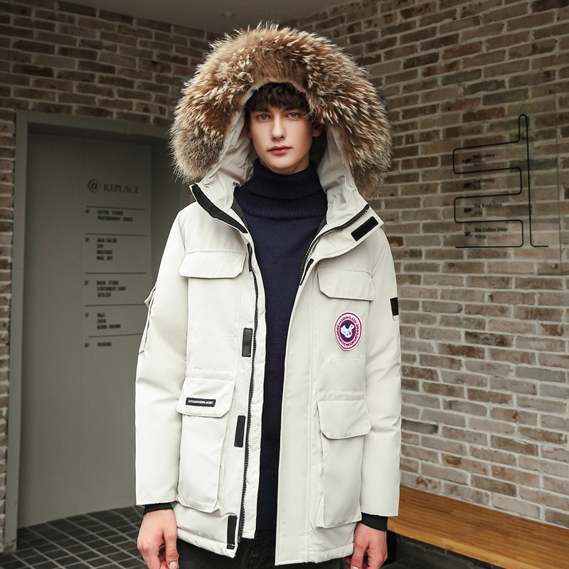 情侣超大毛领羽绒服韩版修身外套短款韩版修身白鸭绒