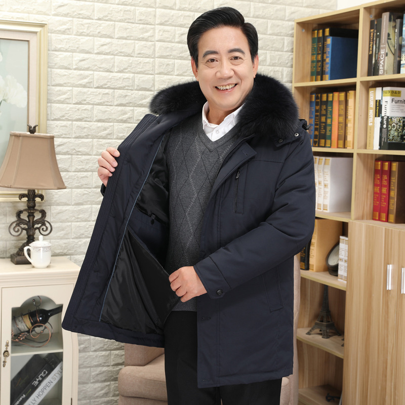Down jacket for men, mid-length, detachable inside, dad's coat for 40-50-60-70 years old details Picture