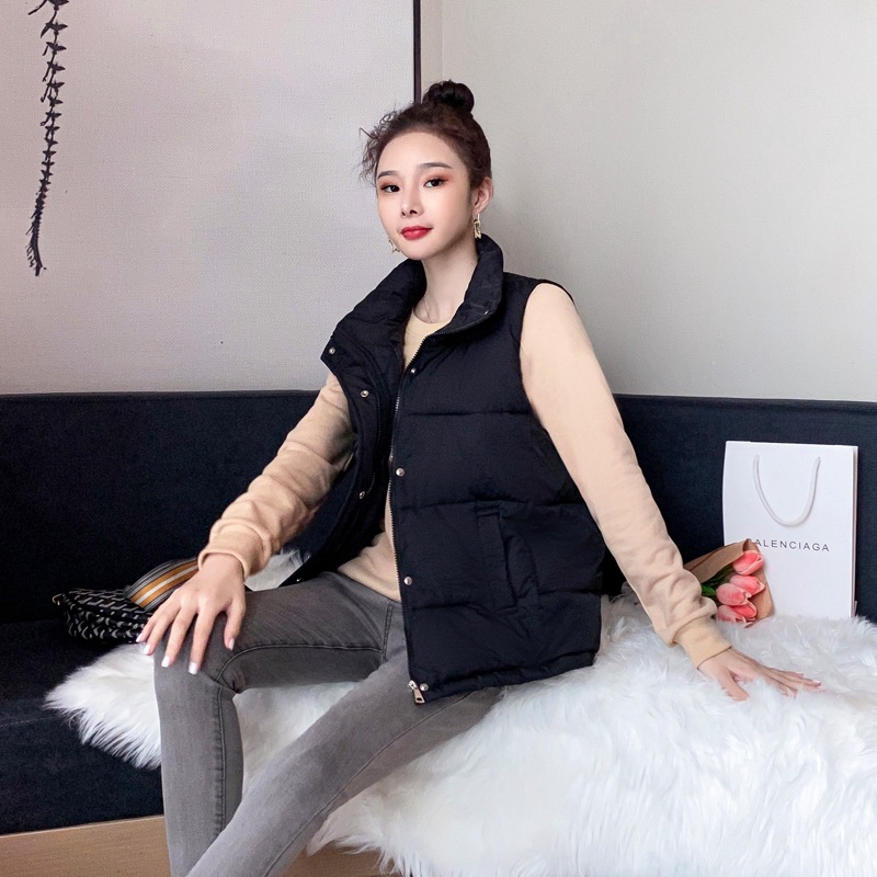The 2020 autumn/winter new Korean-style down cotton stand-up collar cotton waistcoat is loose and slimming Specification image