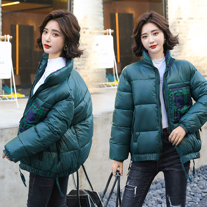 A real photo of a new autumn and winter Korean short student pie coat with shiny leather for women, which is designed to make them look slimmer and thickened Specification image