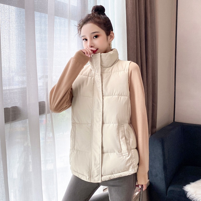 The 2020 autumn/winter new Korean-style down cotton stand-up collar cotton waistcoat is loose and slimming details Picture
