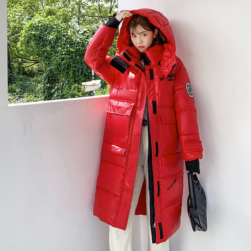 Hooded European and American cotton-padded jacket for women's winter, mid-length knee-length thickened bread coat, 2020 new Korean-style shiny cotton-padded jacket