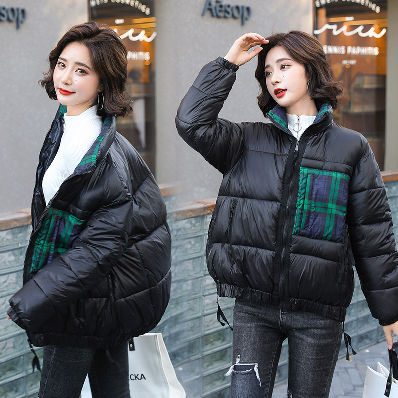 A real photo of a new autumn and winter Korean short student pie coat with shiny leather for women, which is designed to make them look slimmer and thickened details Picture