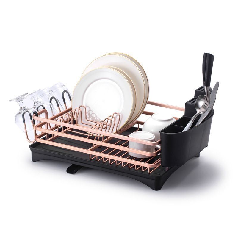 Space aluminum dish rack, kitchen storage rack, single-layer bowl rack, draining rack, kitchenware storage, draining basket, dish rack details Picture