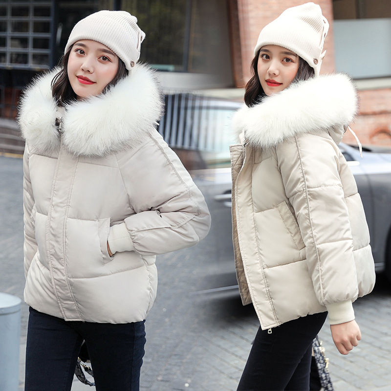 New winter cotton-padded jacket, thickened cotton-padded jacket, down cotton-padded jacket for women, short Korean-style fitted hooded bread jacket