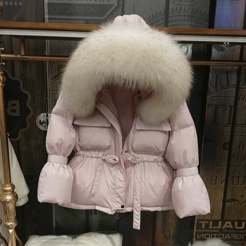 The new Dongdaemun casual short hooded princess with a large fur collar and flared sleeves fitted hooded thick down jacket Item Picture