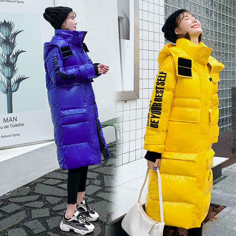 Hooded European and American cotton-padded jacket for women's winter, mid-length knee-length thickened bread coat, 2020 new Korean-style shiny cotton-padded jacket details Picture